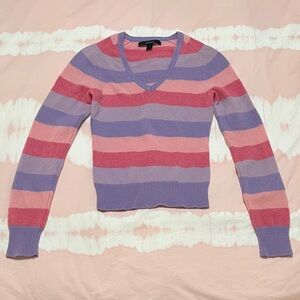 Express 100% Lamb Wool Multicolor V-Neck Sweater size Small